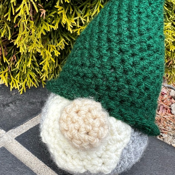 3/$50 Hand Crocheted Scandinavian Christmas Gnome Green & Gray! - Picture 8 of 11